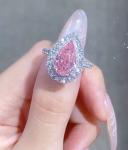 Pear Cut Pink Diamond Engagement Ring Wedding 18K White Gold CVD Diamond Ring