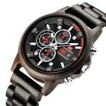 Custom Made Ebony Wooden Quartz Watch Luminous Calendar Casual Business