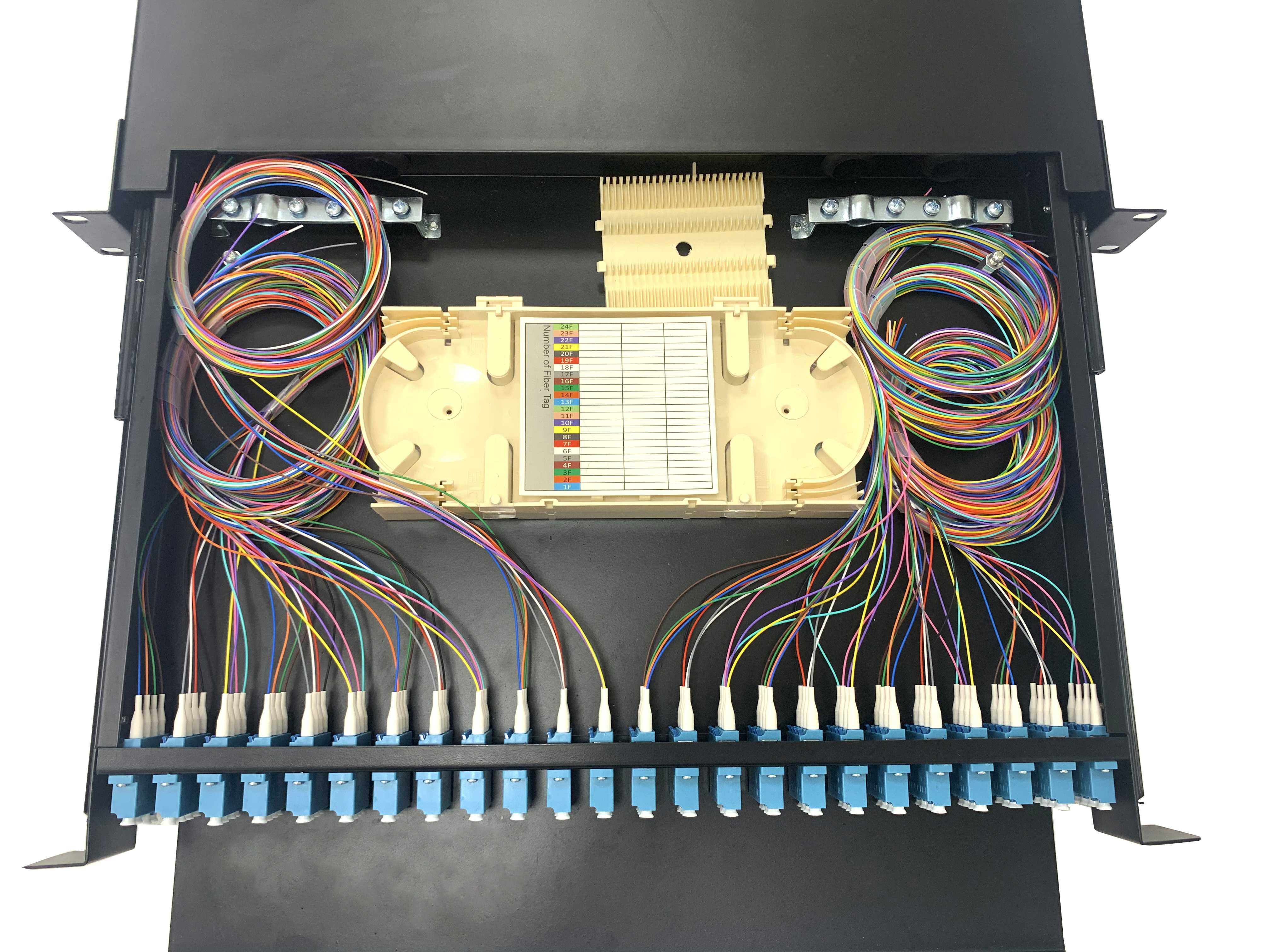24 Port 96 Cores Rack Mounted 1U Optical Fiber Patch Panel ODF Full Loaded LC UPC Quad
