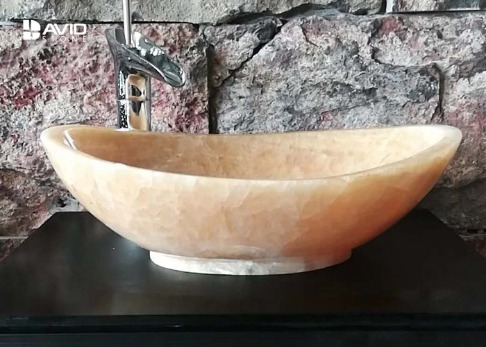 Marble Stone Bathroom Wash Basin Oval Or Round Shaped Anti Deformation