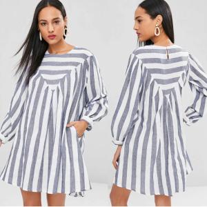 Quality Fall Clothing Plus Size Gray Striped XL Tunic Mini Dress For Women wholesale