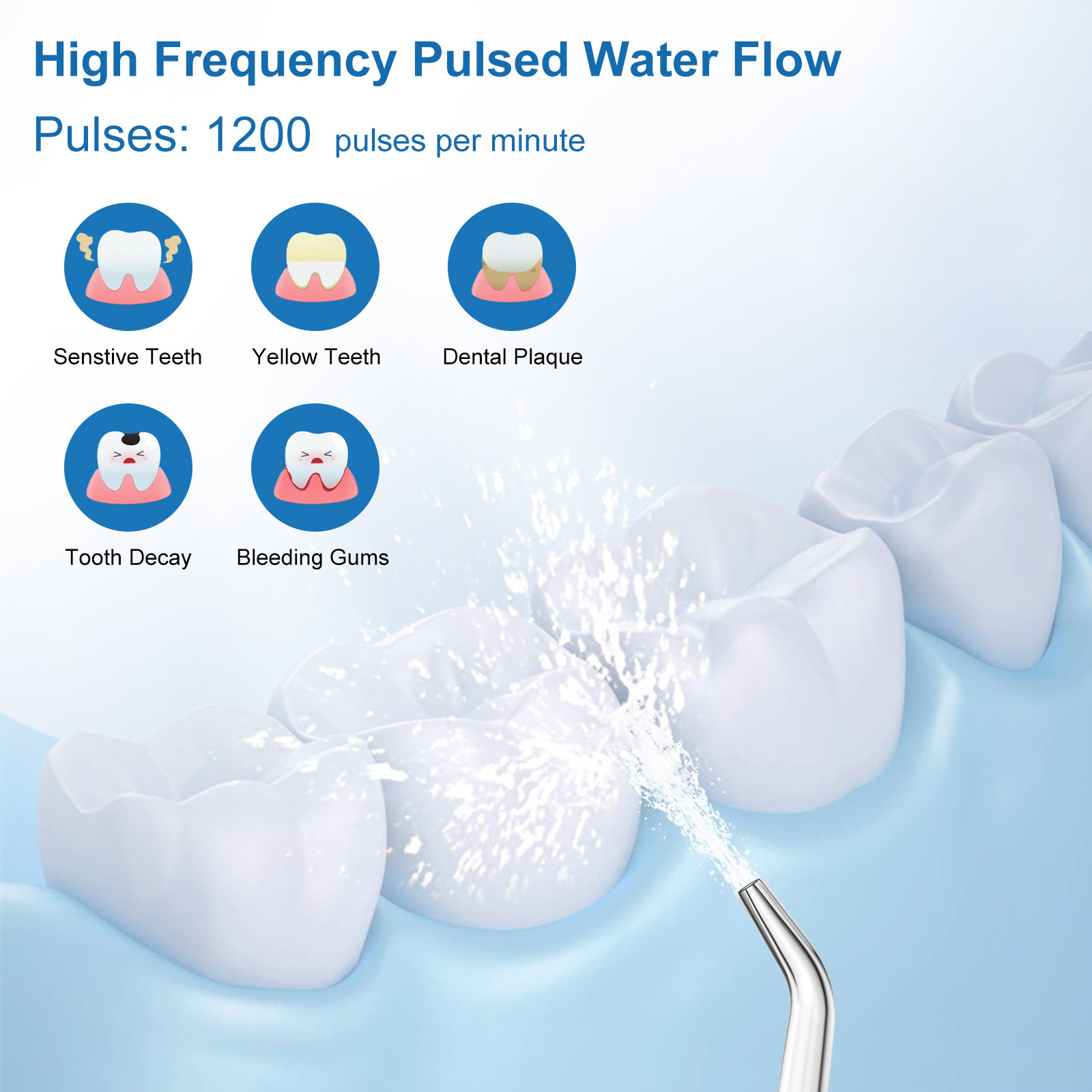 Dental Water Flosser For Teeth whitening Cleaning , Portable Ipx7 Cordless Oral Irrigator With 3 Modes 4 Jet Tips Tooth Flossers