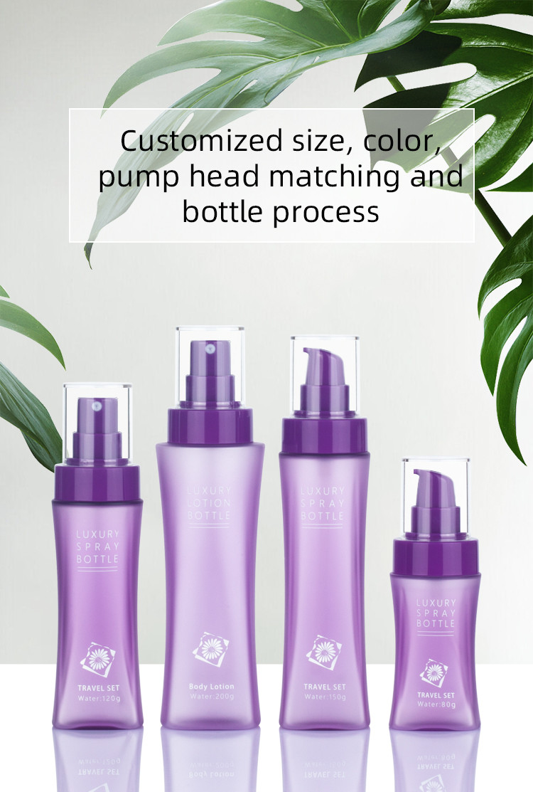 Matte Purple Clear Plastic Frosted Round Cosmetic Lotion Bottle With Press Pump
