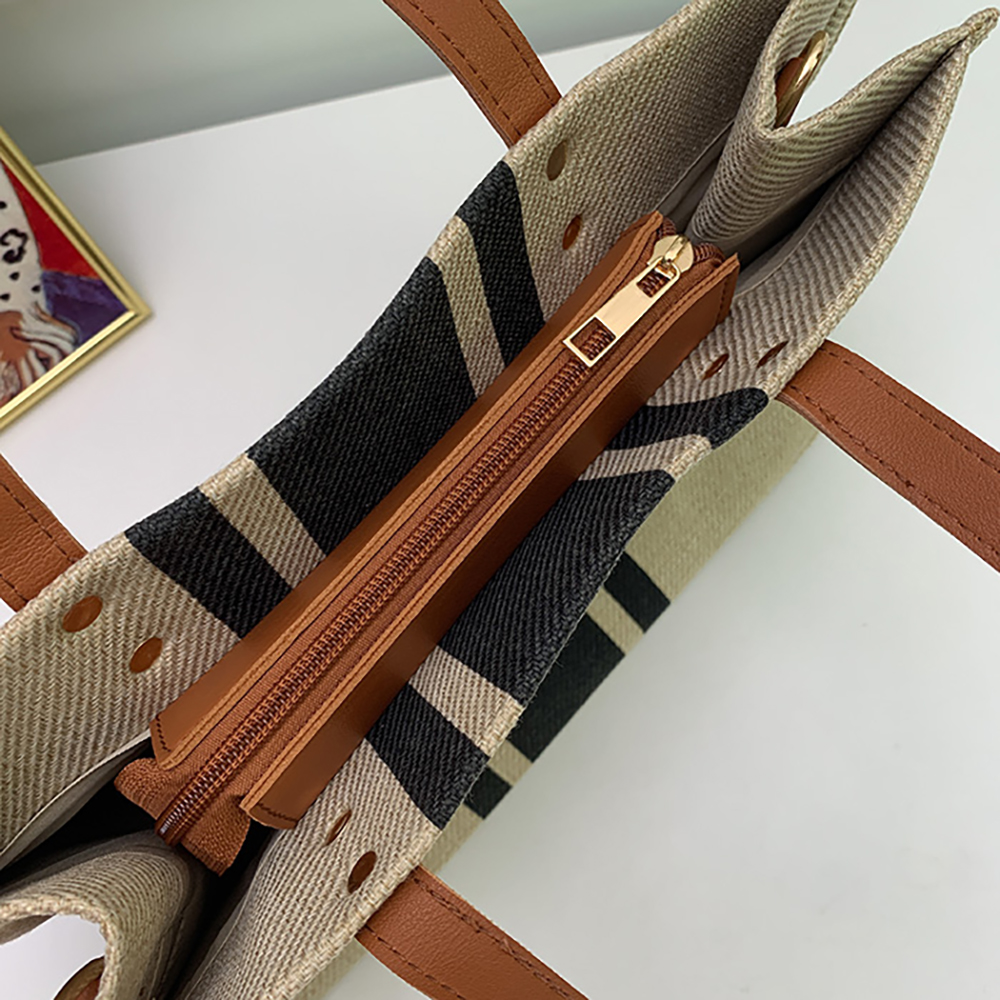 Blank Leather Handle Custom Linen Cotton Canvas Tote Bag With Pocket