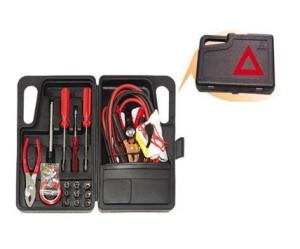Quality 30 pcs auto emergency kit ,with booster cable,gloves,pliers ,sippnner handle ,tire gauge wholesale