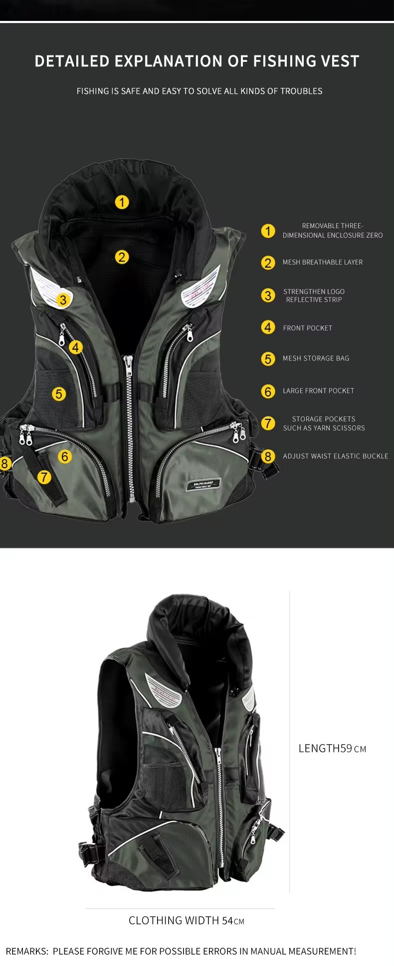 CCS Certificates Marine Lifesaving Fish Suit Portable Multi-pocket Detachable Rock Fishing Vest