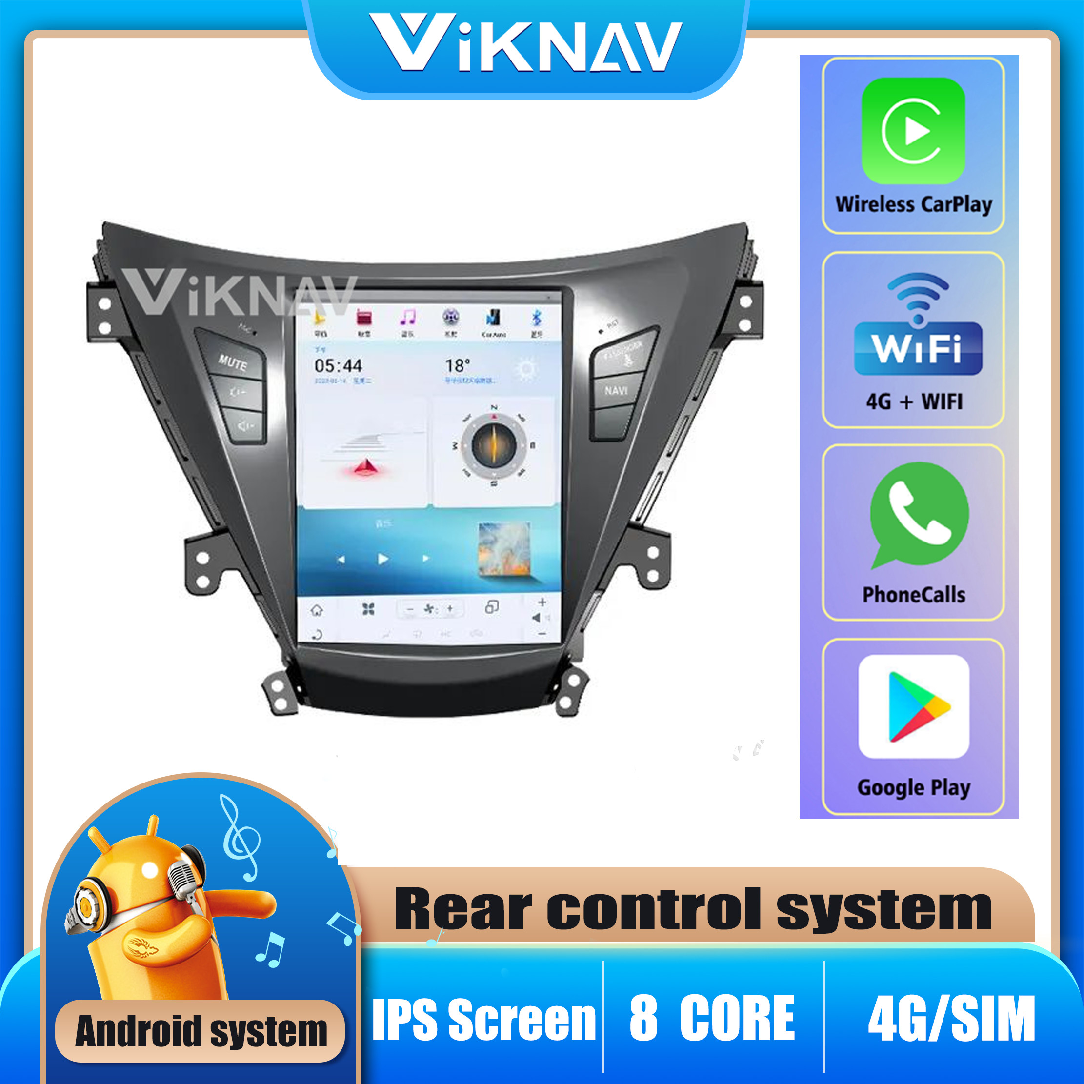 For 2012-2015 Hyundai Elantra 10.4 Inch 8 Core Stereo Navigation GPS Multimedia DVD Player Wireless Carplay 4G BT