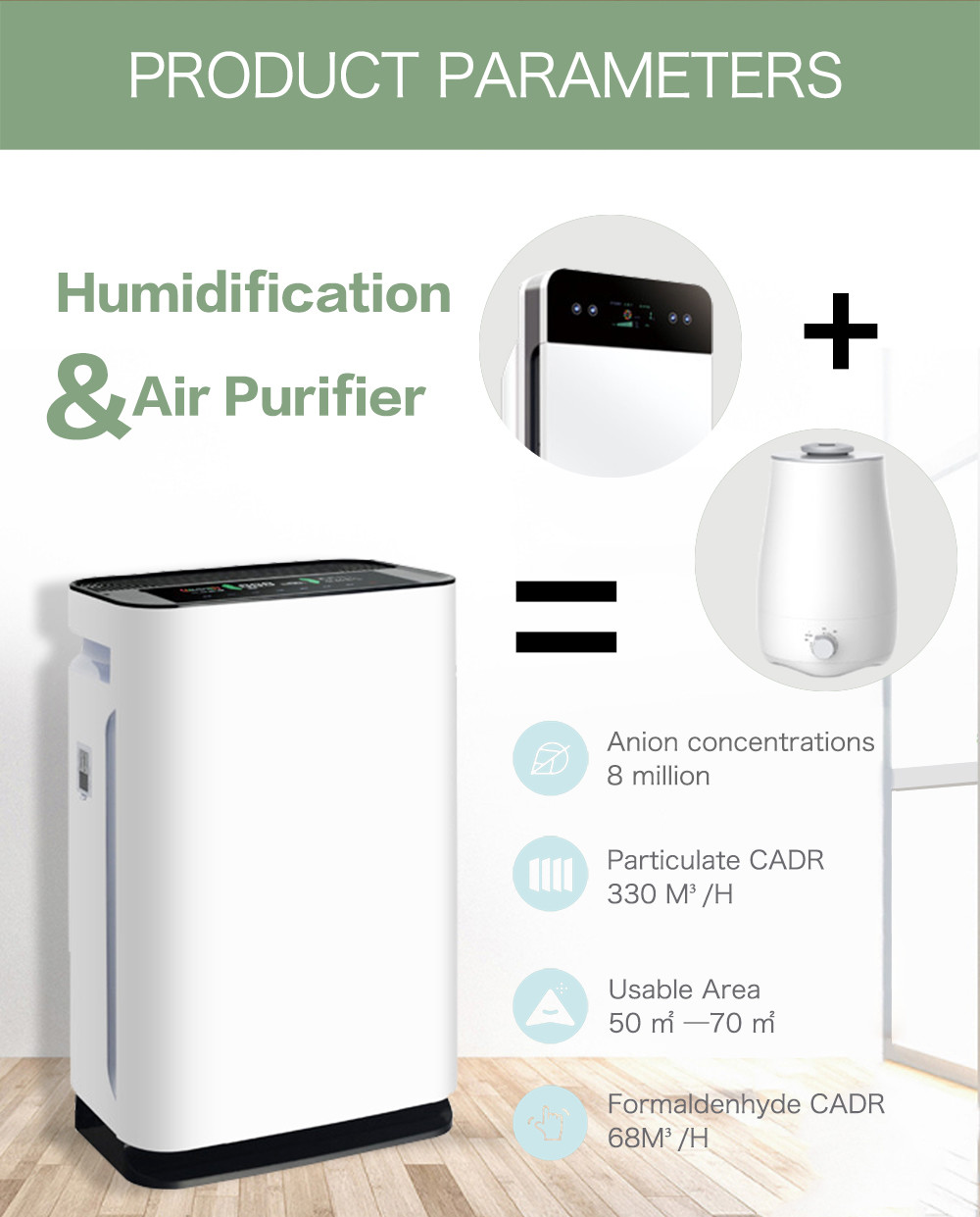 Formaldehyde CADR 65M³/H Office Air Purifier Odor air quality sensors