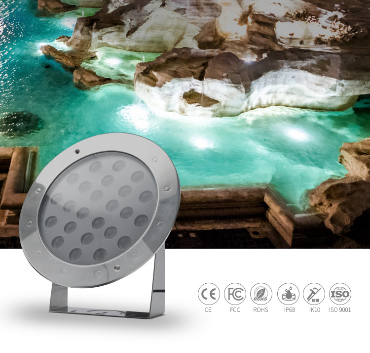 Adjustable Angle Underwater Led Spot Light 12V 24 Watt IP68 SS316L Wide Bean Angle