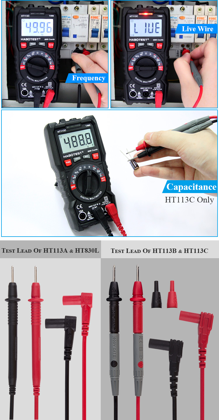 HT113 Small Digital Multimeter 600V 10A 20M ohm Manual Range 2000 Counts Resistance Mini Multimeter Digital with CE ROH