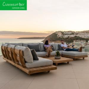 Quality Outdoor Foam Cushion Teak Wood Patio Furniture Set with Modern Wooden Couch Sectional Sofa and Luxury Design wholesale