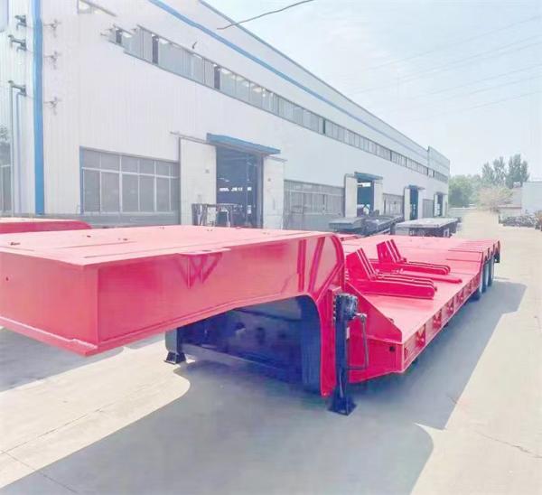 Steel 3 Axles Lowbed Chassis Tractor Trailer Truck Flated Bed 60-80 Tons Semi