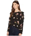 Fall Clothing W Ruffle Long Sleeve Detail Black Blouse Floral Ladies Tops