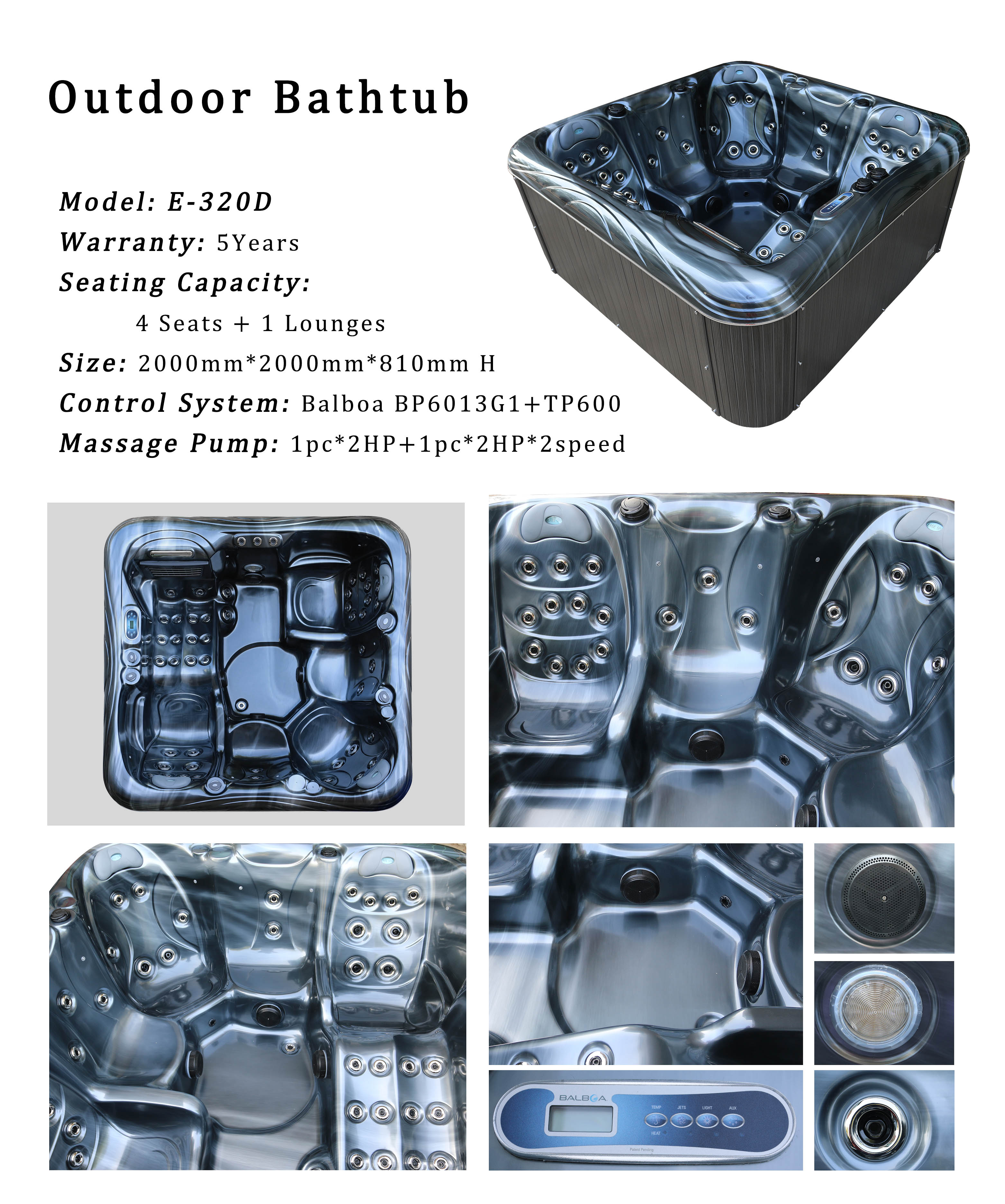 Sapphire Whirlpool Hot Tub Outdoor Hydro Spa Tub For 5 People