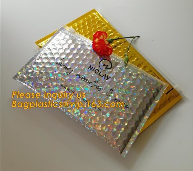Cosmetic Pink Slider Padded Bag/Silver k Bag With Bubble,Padded Envelopes Cheap Aluminium Foil k Holographic