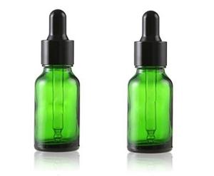 Quality 5ml 10ml 15ml 20ml 30ml 50ml 100ml Green Essential Oil Glass Dropper Bottle With Glass Pipet And Black Cap wholesale