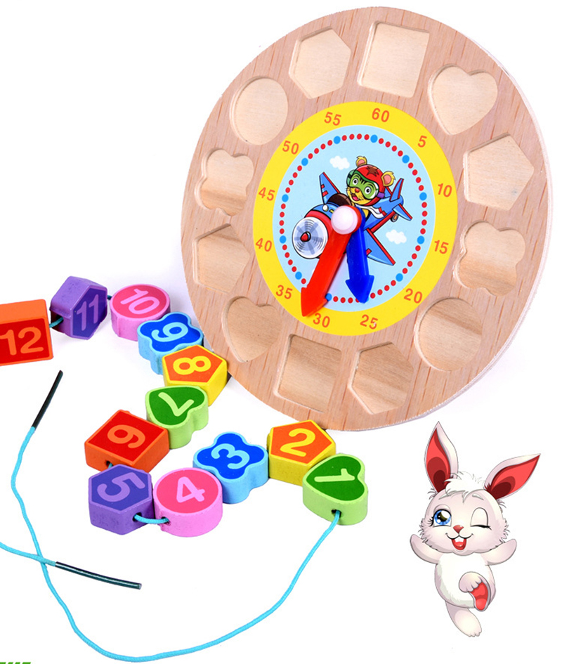 Colorful Wooden Digital beaded clock Montessori Animal Educational Beads Puzzles Gadgets Matching Clock Toy Kid
