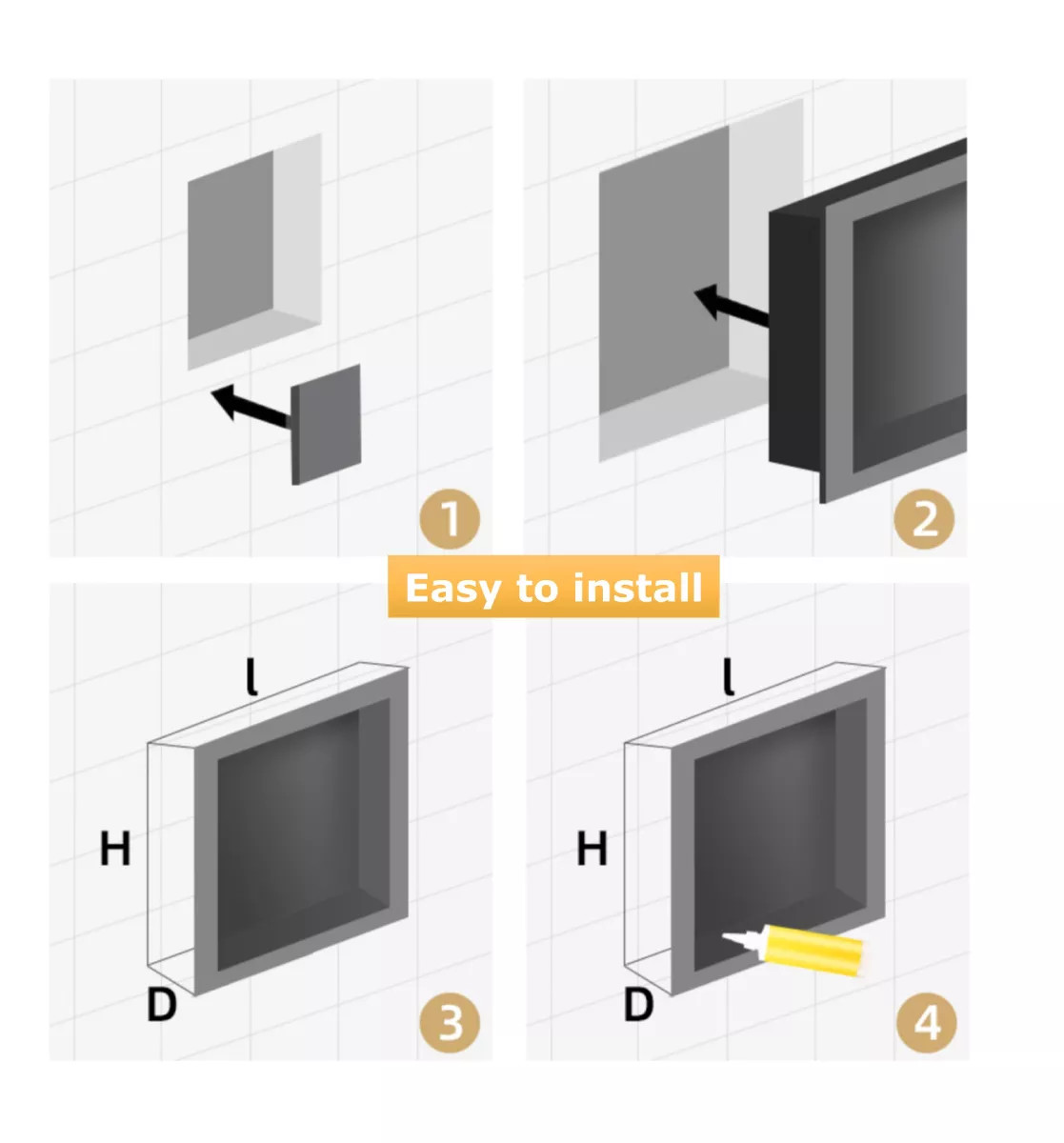 Customized Square Grids Metal 304 Stainless Steel Niche For Bathroom
