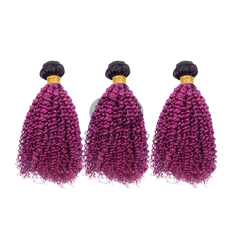 #T1B/Purple Kinky Curly Remy Human Hair Bundles Sew In Weave Bundles Brazilian Bundle Deals