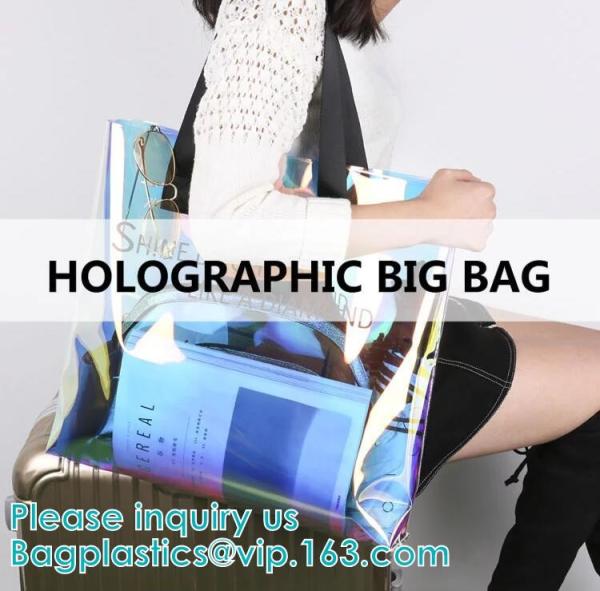 Reflective laser PU leather bag, Iridescent Tote, Fashion Holographic Handbag,