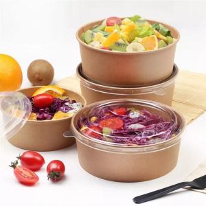 Quality Custom Restaurant 750ml Disposable Kraft Brown Paper Food Packaging Salad Bowl With Lid wholesale