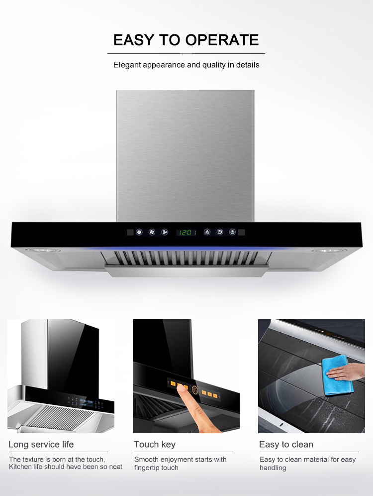 Modern Glass Stainless Steel T Shape Chimney Hood Electric Wall Mounted Range Hood