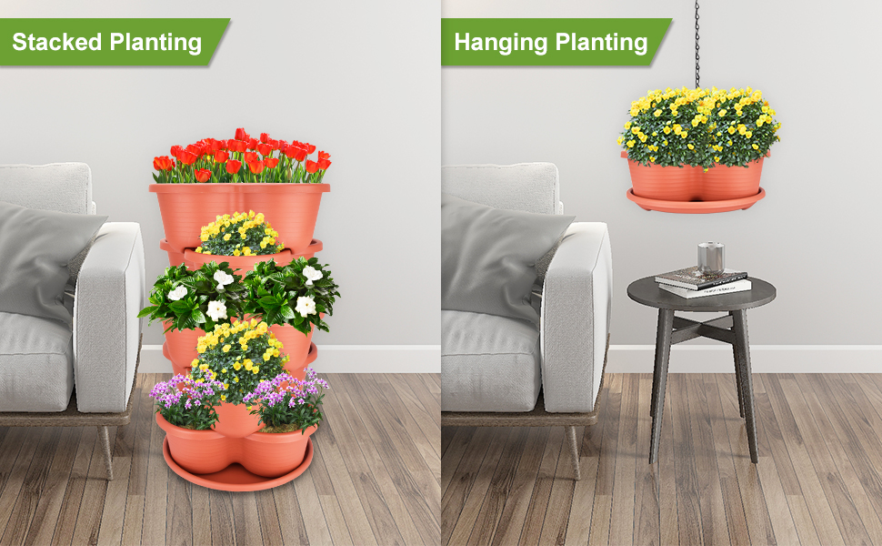 Stackable Planter, Vertical Garden Planter, Strawberry Planter, Indoor/Outdoor, 5 Tier Garden Tower, Herb Plant