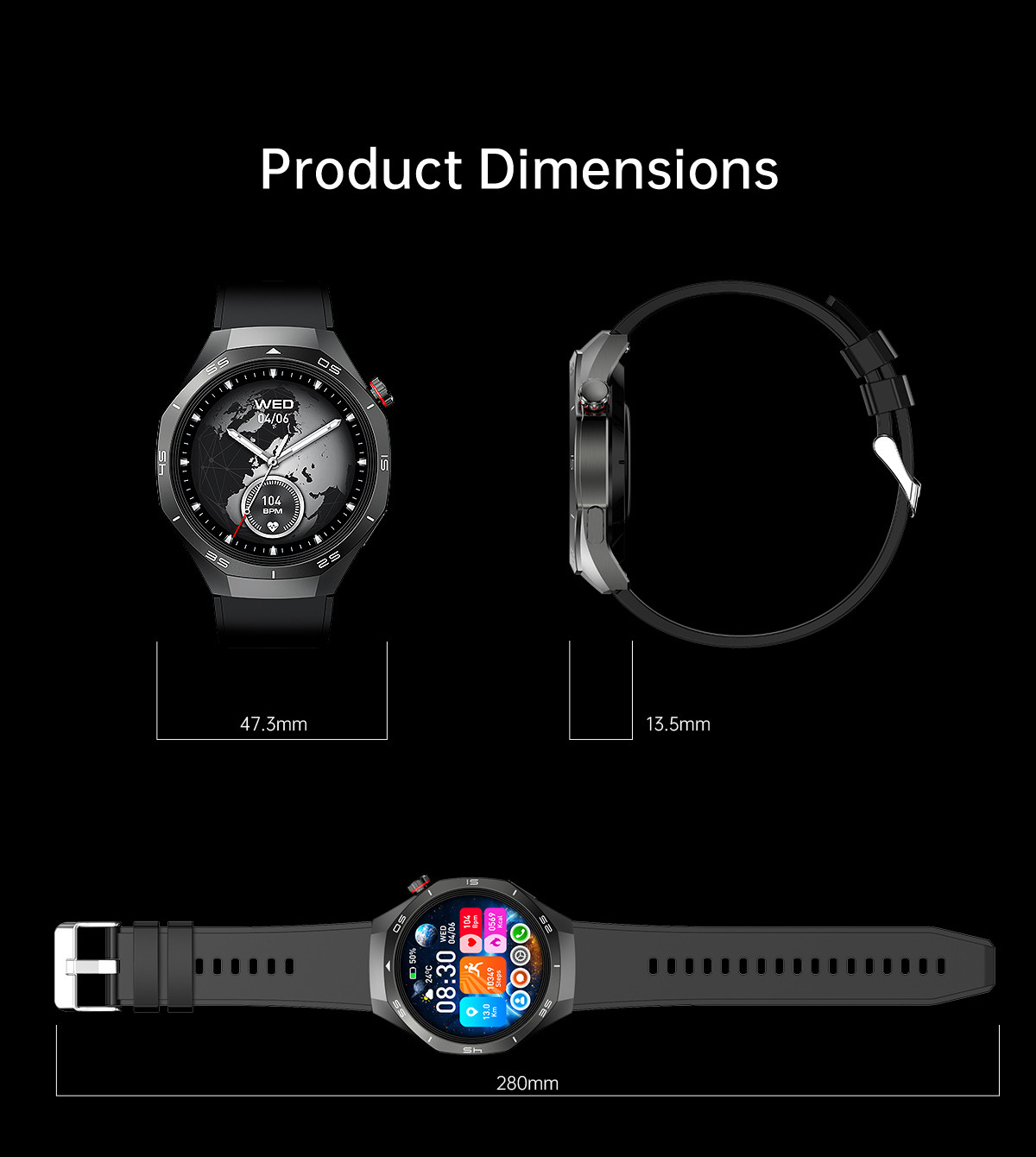 HW95 Smart Watch IP68 1.53inch Sport Watch for Men ECG PPG Fitness Tracker Heart Rate Wristband Round Smart Bracelet