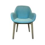 Curved Backrest Wood And Fabric Armchair Blue Upholstered Unfolded
