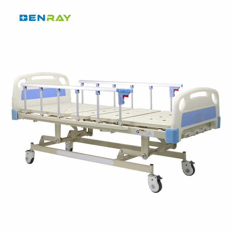 3 Function Manual Crank Medical Hospital Bed With Pp Guardrails