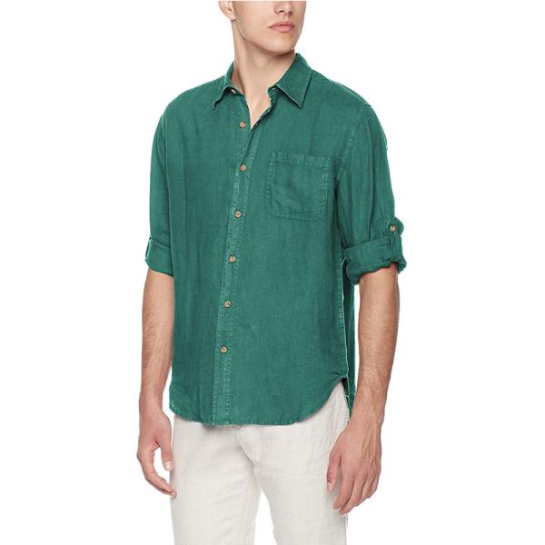 Solid Green Spread Collar Mens Casual Short Sleeve Shirts Yarn Dyed Fabric Slim