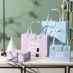 Slotted Cardboard Gift Packaging Boxes With Handle Lilac Purple Sky Blue