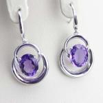 925 Silver 8x10mm Oval Amethyst Cubic Zirconia Dangle Earrings (PSJ03275)