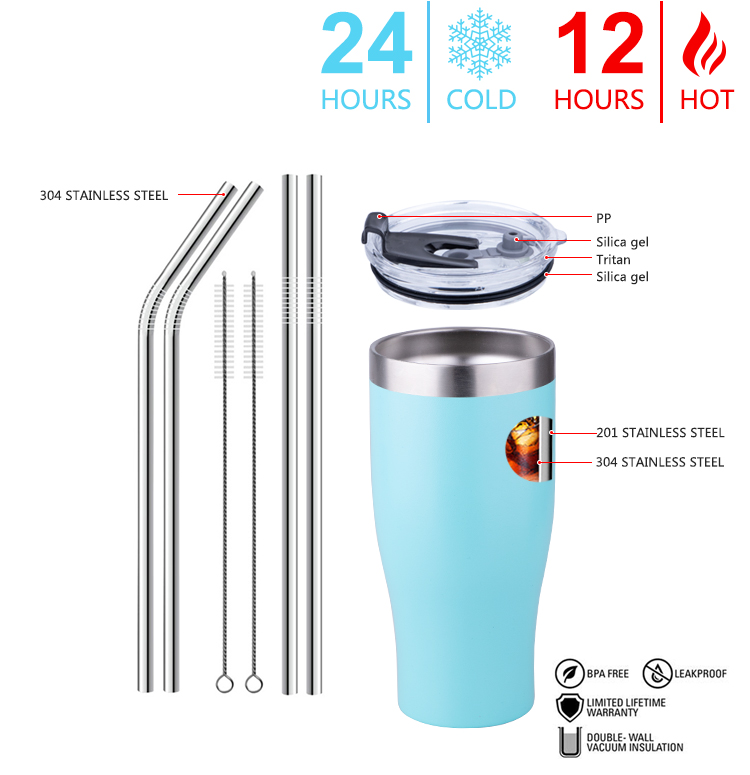 Popular 900ml Stainless Steel Vacuum Insulated Mug Portable Coffee Cup with Straw