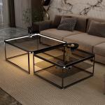 Home Apartment New Square Glass Coffee Table Set With Light