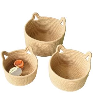 Quality 99.99% Cotton Thread Basket Woven Rattan Cat Ear Round wholesale
