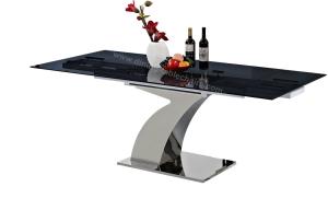 Quality 2.4 Meter Stainless Dining Table Blue Tinted Painted Tempered Glass wholesale
