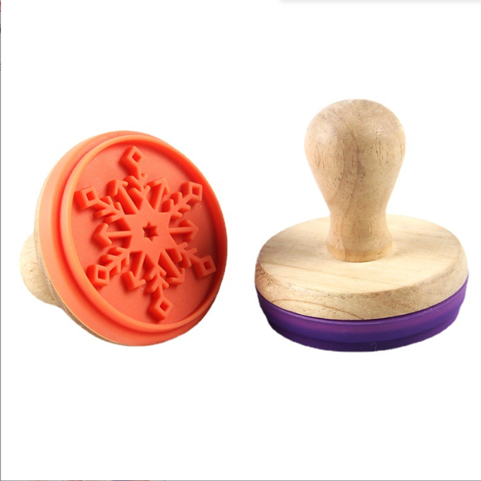 Cookie Stamps Wooden Handle Silicone Christmas Biscuit Cutter for Sustainable Baking
