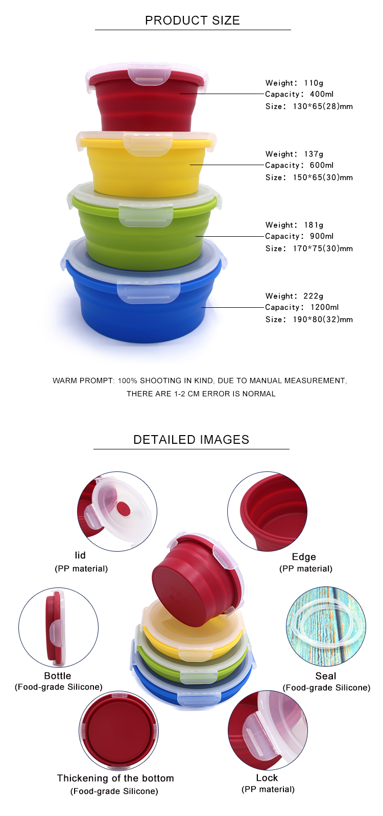 BPA Free Silicone Foldable Lunch Box 4Pcs For Camping