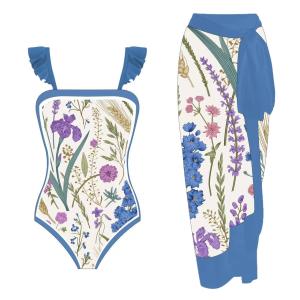 Quality Fringed Bikini Three Piece Swimwear Ladies Flash Cloth 3 Piece Swimming Suit flower printing nylon material wholesale