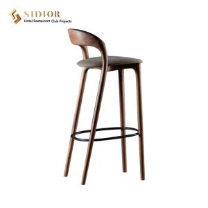 Quality Nordic Solid Wood Contemporary Bar Chairs PU Leather High Back Bar Stools SGS wholesale