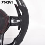 Red Stripes Black Alcantara Bmw Carbon Fiber Steering Wheel Plain Weave With