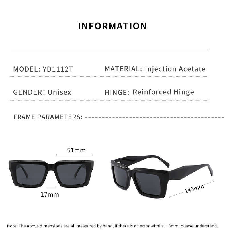 Unisex TAC Lens Square Acetate Sunglasses Thick Frame Two Colors