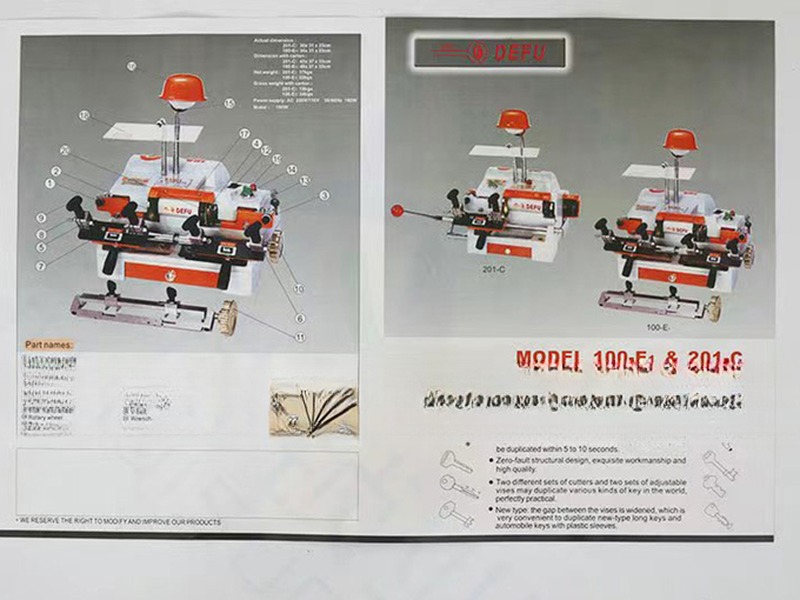 DF-100E1 Locksmith Tools Key Cutting Machine Full Set Cutters for Copying and Duplicating