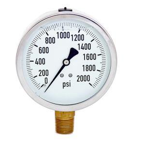 Quality 4&quot; Liquid filled Pressure Gauge,glycerine, 0-2000 psi ,lower mount, 1/2 NPT, stainless steel case and brass internal wholesale