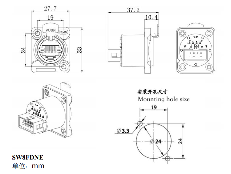 Indoor IP44 Rj45 Connector Industrial Solder Male Female 8pin Horn Straight Plug