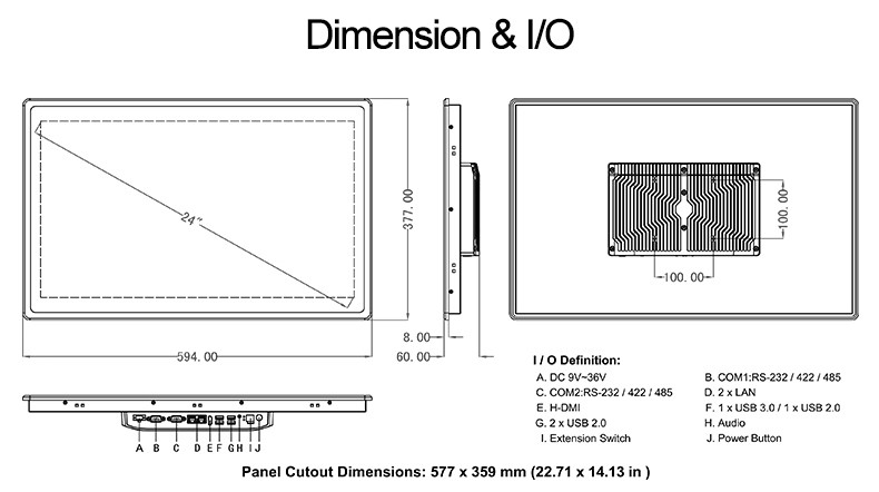 All In One 24 Inch Industrial Touch Panel PC , Wall Mounting Desk Stand All In One Panel Pc