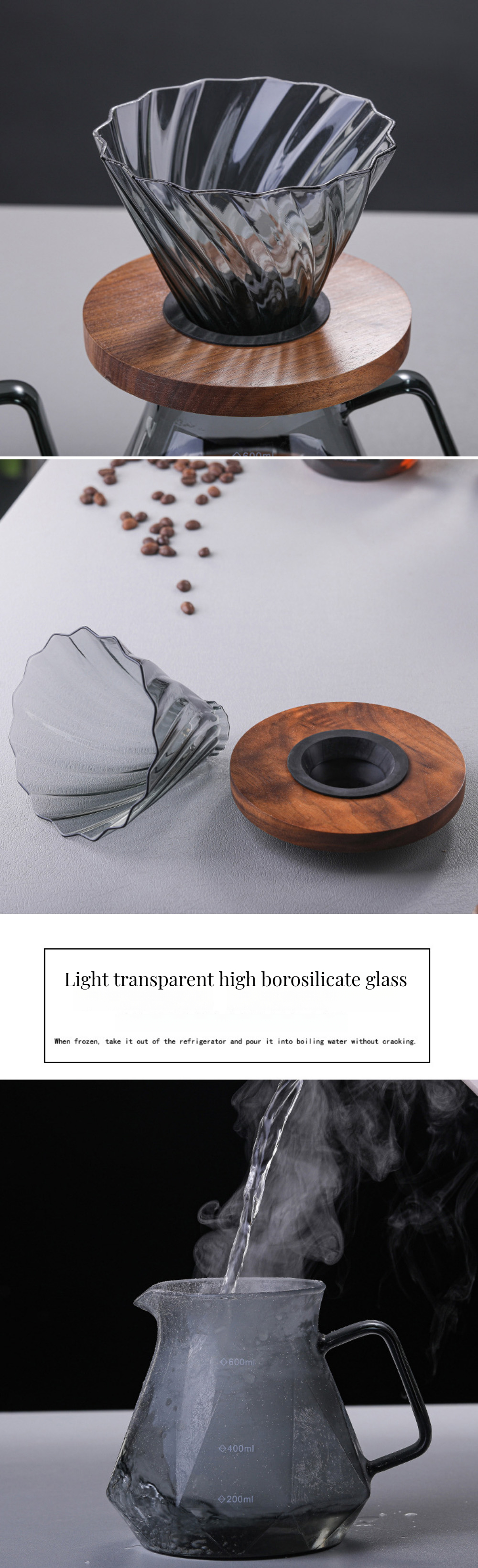 PS Plastic Type Borosilicate Glass Coffee Pot for Heat-Resistant Pour over Server