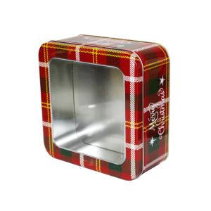 Quality Christmas Empty Gift Tins Holiday Metal Tin Box with Window Square Cookie Tins wholesale