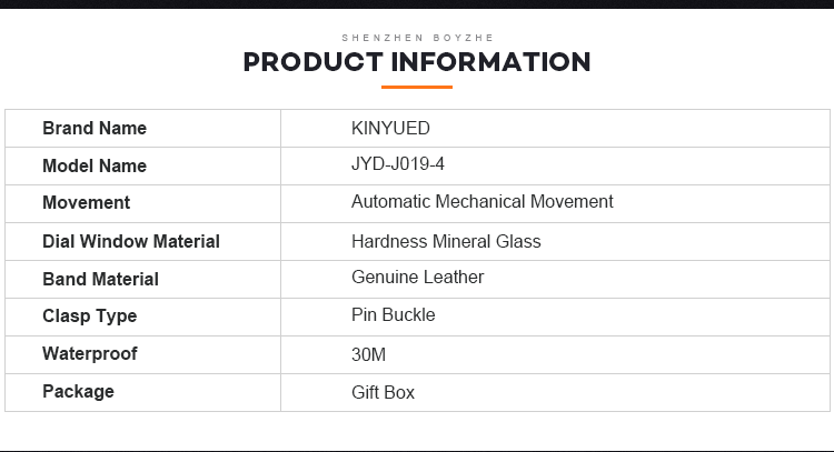 KINYUED J019-4 Private Label Black Case Black Dial Genuine Leather Auto Date Skeleton Automatic Mechanical relogio masc